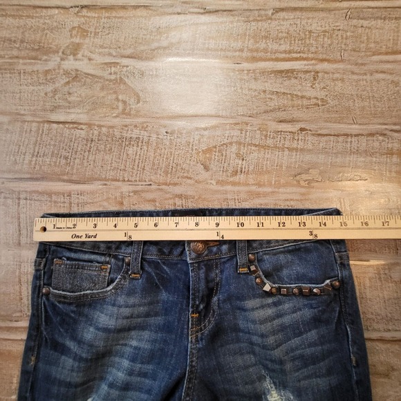 ReRock Express Jeans Womens 4 Dark Blue Skinny Distressed Denim Preppy Normcore - Picture 8 of 11